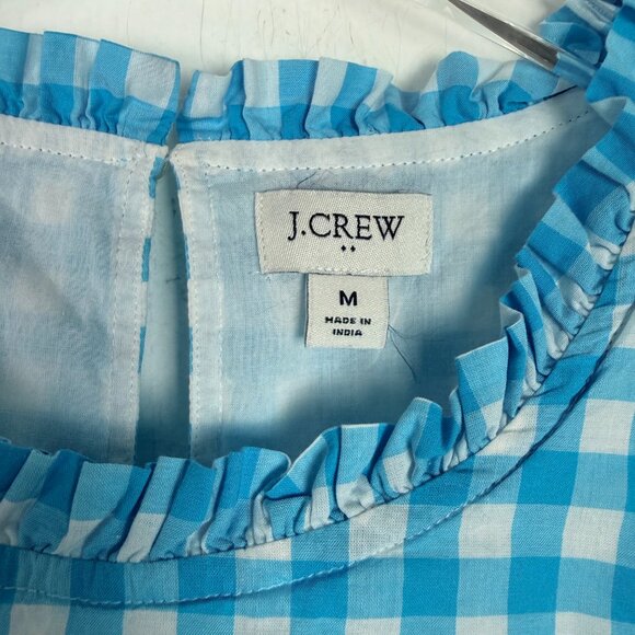 J. Crew Factory High-Neck Swing Top Sleeveless Blue Gingham Size Medium M - Picture 6 of 11
